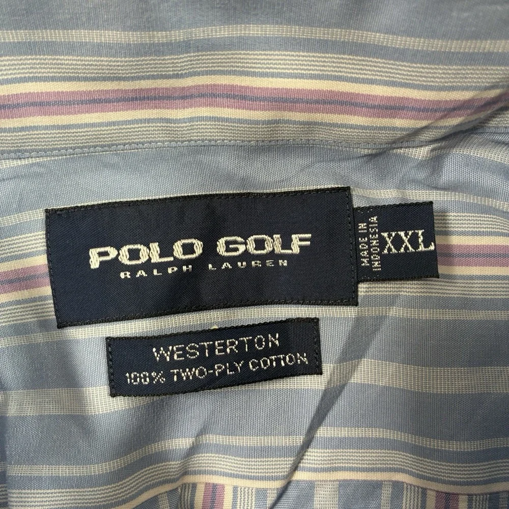 Vintage Polo Golf‎ Ralph Lauren Westerton Shirt 2XL Blue Purple Striped 90s Y2K